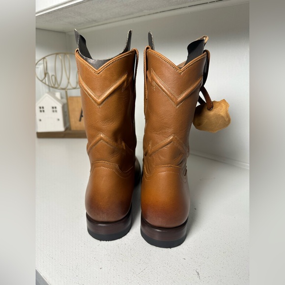 Cuero Handmade Cowboy Boots Men’s 8D Women’s 9 Tan Leather Western w/ Dust Bag - Picture 6 of 10